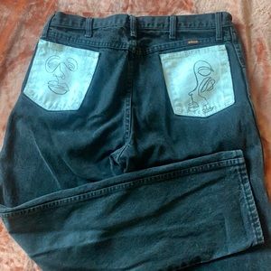 Black hand painted faces jeans, size 34x30